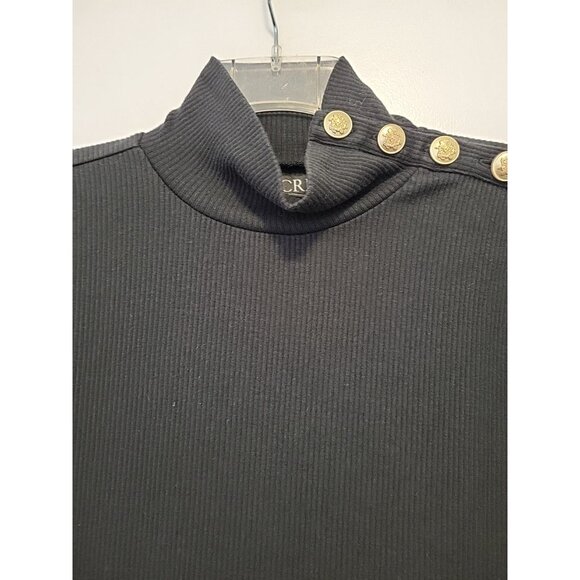 J Crew Women's Ribbed Turtleneck Black Gold Buttons On Shoulder Med Old Money - Picture 2 of 6
